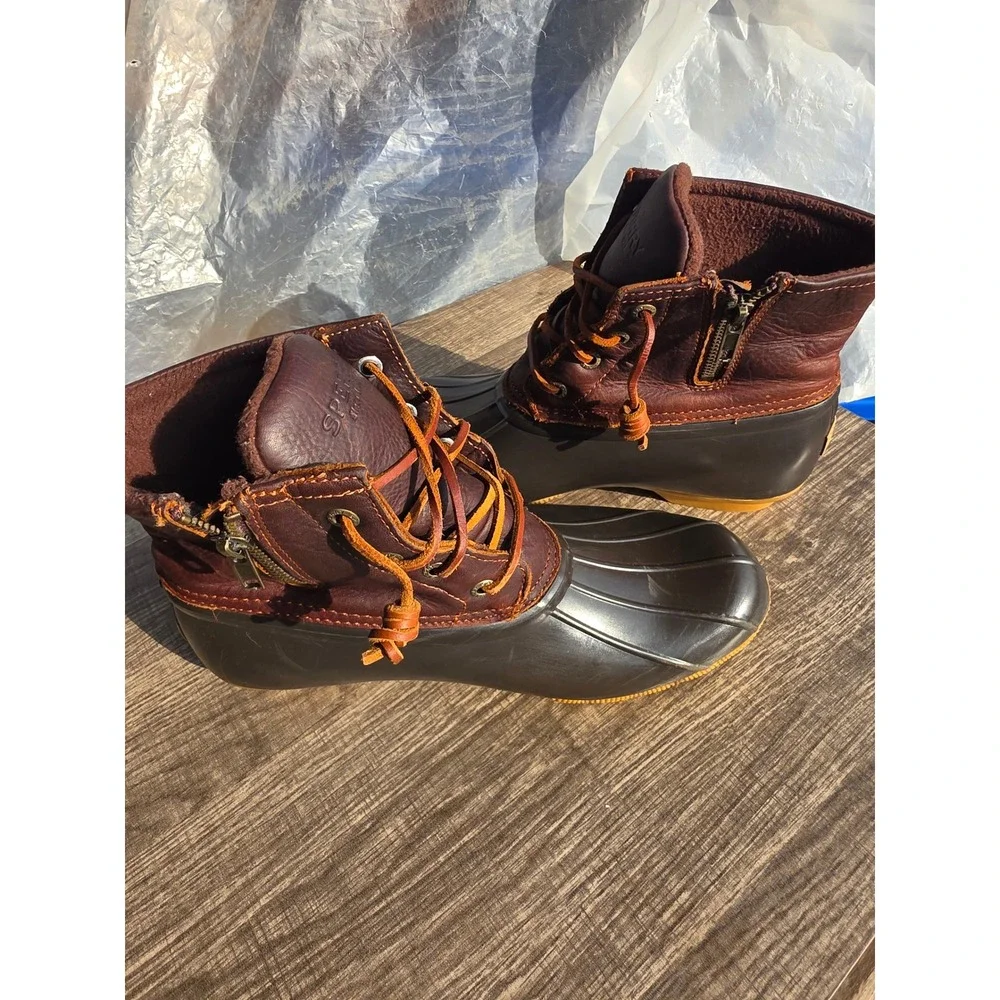1120 Sperry Saltwater Duck Boots Brown Leather Waterproof Rain Boots STS91176 8M